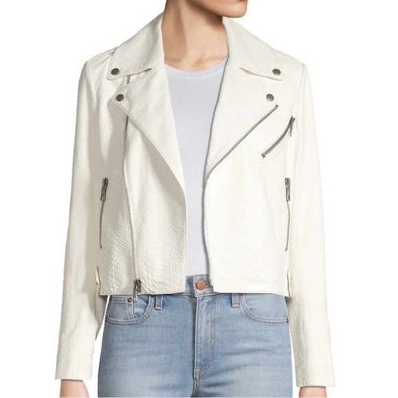 Alice and Olivia Leather Jacket, off-white snake skin pattern